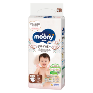 Bỉm tã dán Moony trắng Natural size L 38 miếng (9-14kg)