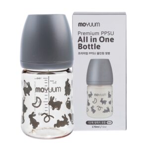Bình sữa Moyuum màu xám in hình thỏ Rabbit 170ml