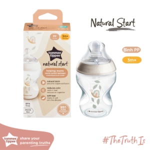 Bình Sữa PP Ty Siêu Mềm Tự Nhiên Tommee Tippee Natural Start 260ml, Núm Ty Của Bình 3-6 Tháng – Hoạ Tiết