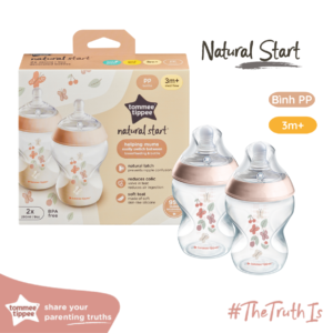 Bình Sữa PP Ty Siêu Mềm Tự Nhiên Tommee Tippee Natural Start 260ml, Núm Ty Của Bình 3-6 Tháng, Hồng (Bình Đôi)