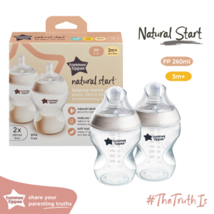 Bình Sữa PP Ty Siêu Mềm Tự Nhiên Tommee Tippee Natural Start 260ml, Núm Ty Của Bình 3-6 Tháng (Bình Đôi)