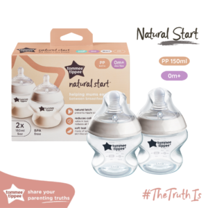 Bình Sữa PP Ty Siêu Mềm Tự Nhiên Tommee Tippee Natural Start 150ml, Núm Ty Của Bình 0-3 Tháng (Bình Đôi)