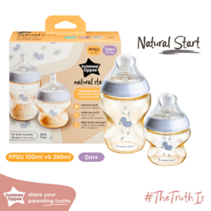 Bình Sữa PPSU Ty Siêu Mềm Tự Nhiên Tommee Tippee Natural Start, Xanh Dương (Bộ 1 Bình 260ml và 1 Bình 150ml)