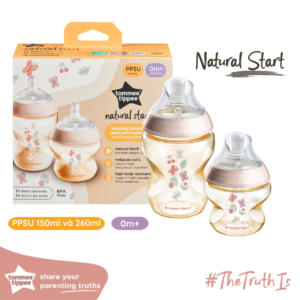 Bình Sữa PPSU Ty Siêu Mềm Tự Nhiên Tommee Tippee Natural Start, Hồng (Bộ 1 Bình 260ml và 1 Bình 150ml)