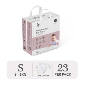 Bỉm dán đêm Applecrumby Airplus Overnight Mini Tape size S – 23 miếng (3 – 6kg)
