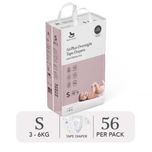 Bỉm tã dán đêm Applecrumby Airplus Overnight Mega Tape size S – 52+4 miếng (3 – 6kg)
