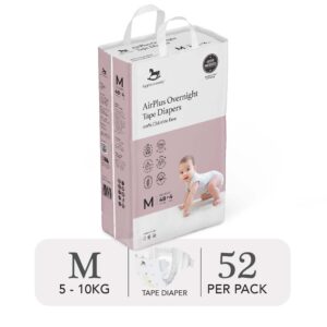 Bỉm tã dán đêm Applecrumby Airplus Overnight Mega Tape size M – 52 miếng (5 – 10kg)